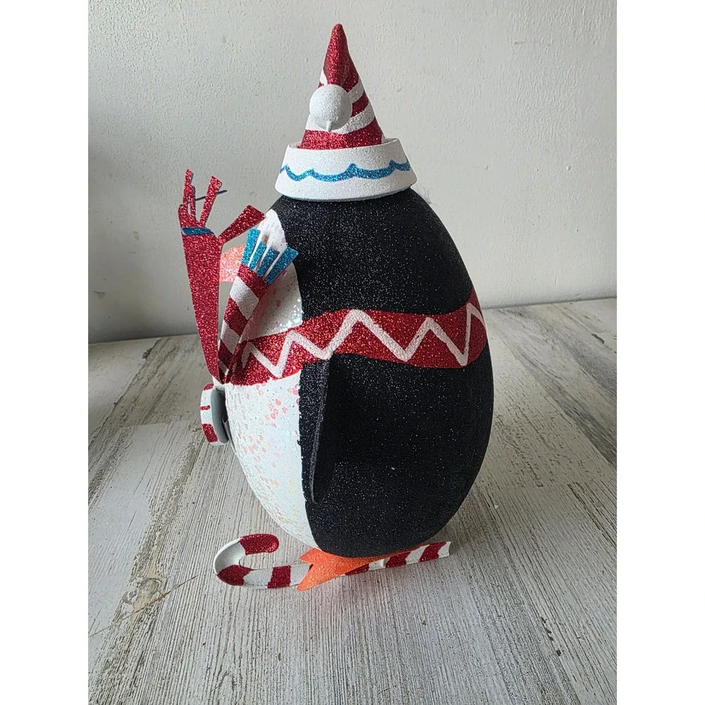 Vintage‎ Pier 1 penguin glitter skates metal lollipop decor scarf sparkle